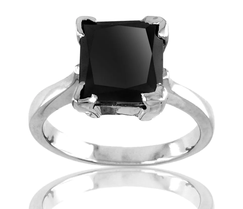 2.50 Ct AAA Certified Princess Cut Black Diamond Solitaire Ring, Full of Fire & Great Brilliance