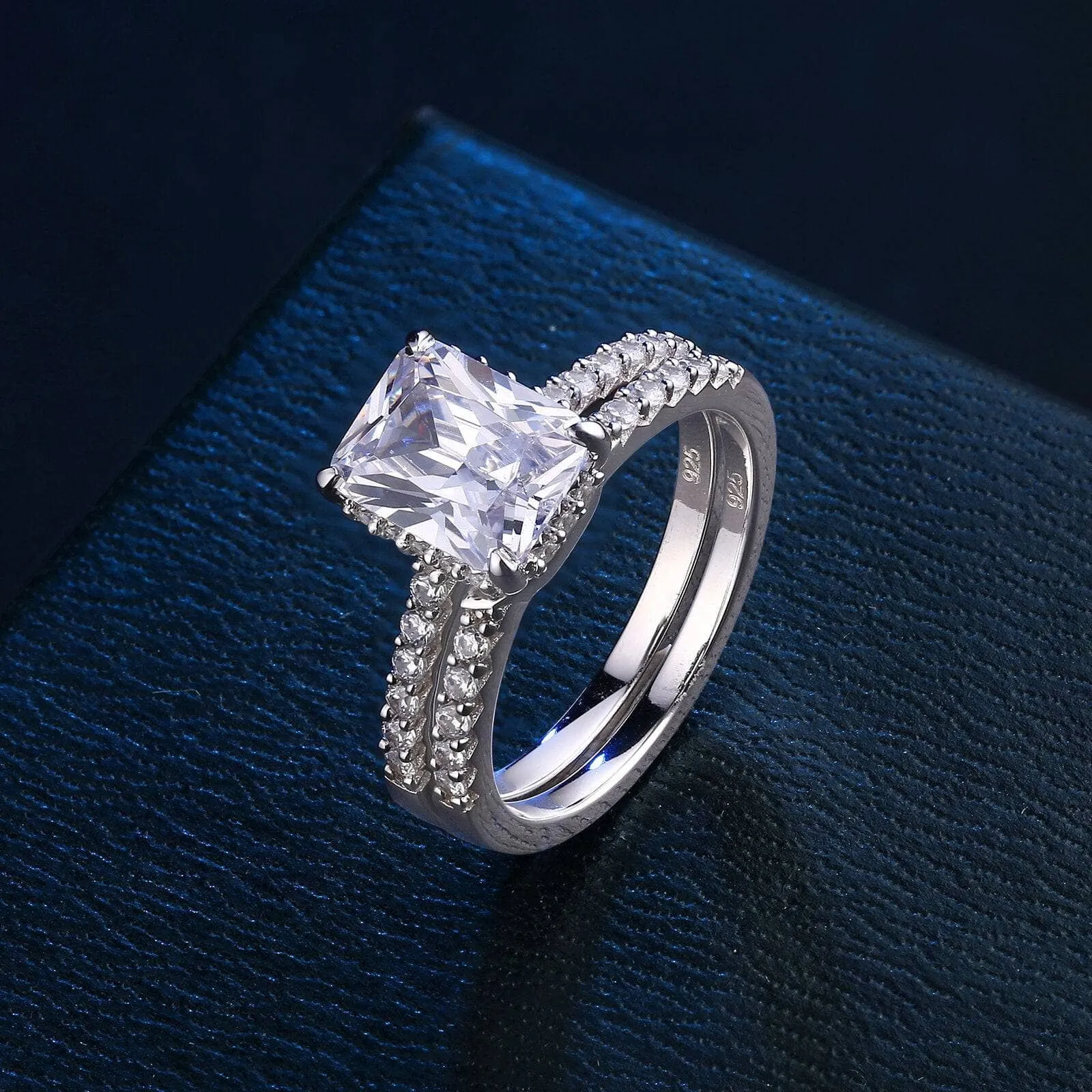 2Pcs Rectangle Princess Cut Created Diamond Engagement Ring
