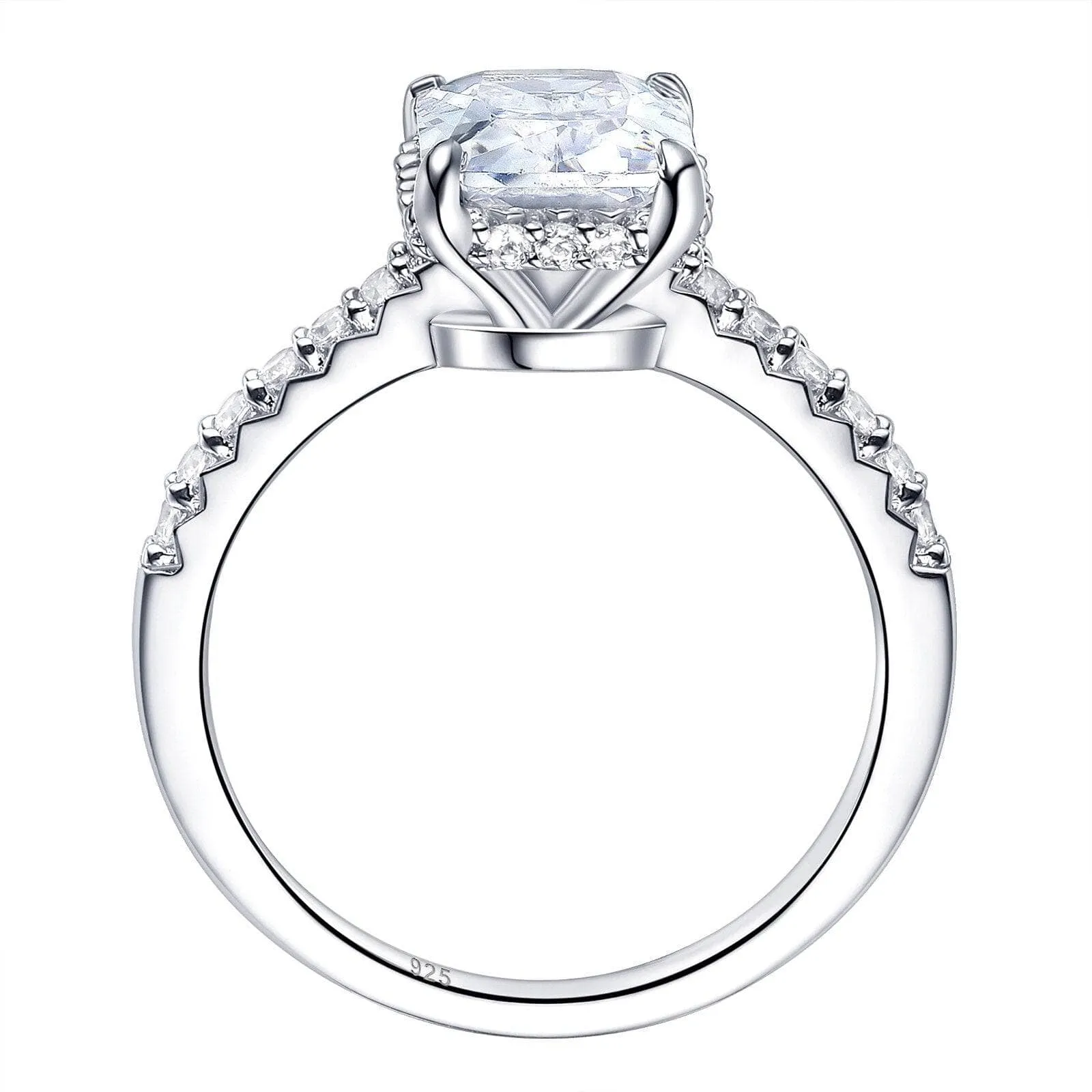 2Pcs Rectangle Princess Cut Created Diamond Engagement Ring
