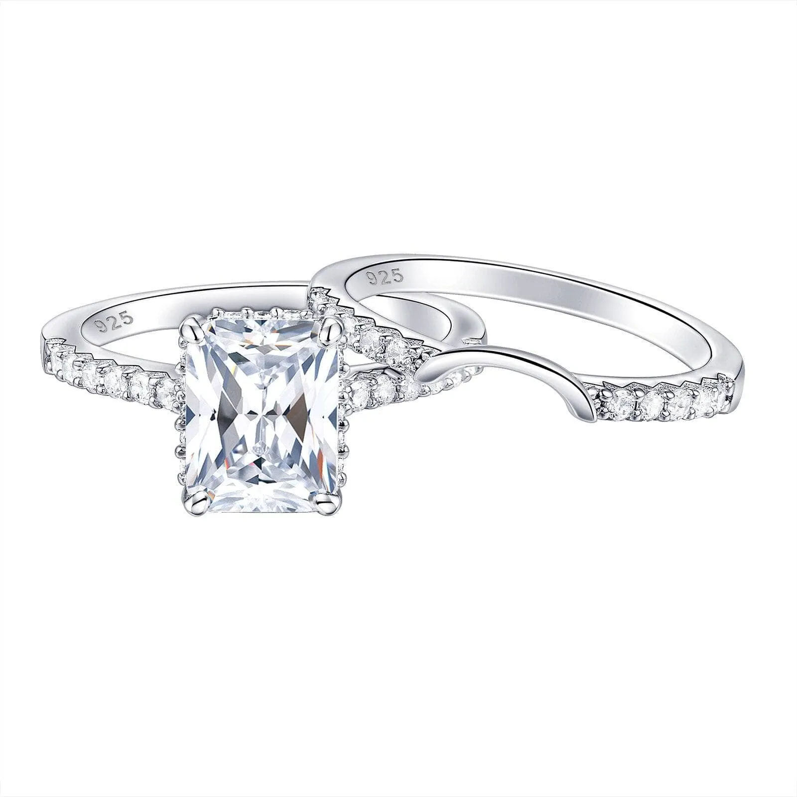 2Pcs Rectangle Princess Cut Created Diamond Engagement Ring