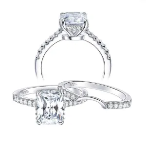 2Pcs Rectangle Princess Cut Created Diamond Engagement Ring