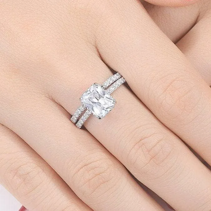 2Pcs Rectangle Princess Cut Created Diamond Engagement Ring