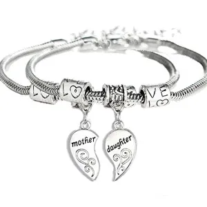 2pcs/set Matching Heart Charm Daughter Bangle Bracelets Jewelry for Mom or Daughter Family Mother & kids Gifts