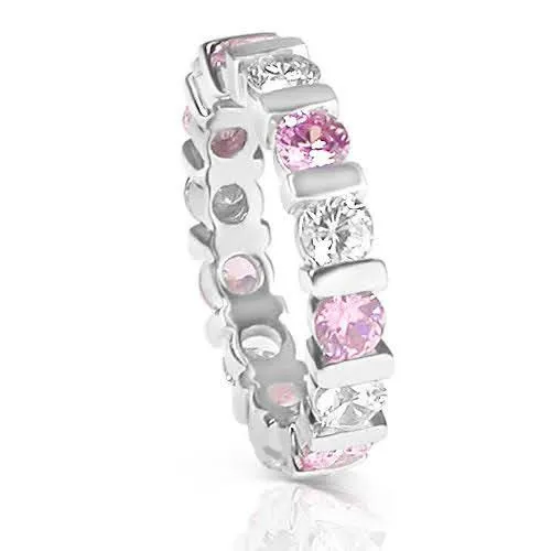 3.20 CT Round Cut Pink Sapphires & Diamonds - Eternity Ring