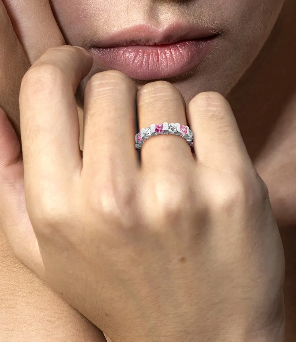 3.20 CT Round Cut Pink Sapphires & Diamonds - Eternity Ring