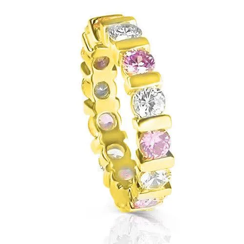 3.20 CT Round Cut Pink Sapphires & Diamonds - Eternity Ring