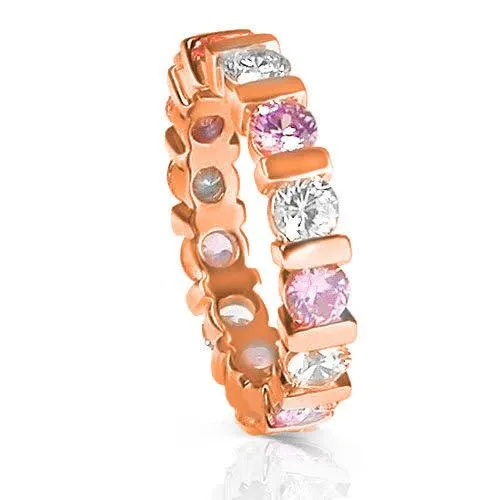 3.20 CT Round Cut Pink Sapphires & Diamonds - Eternity Ring