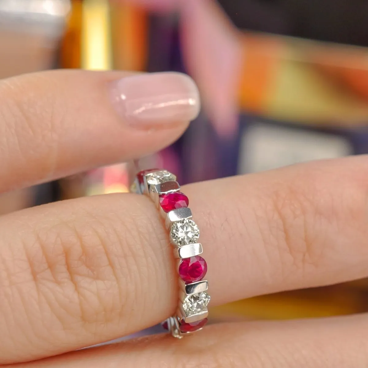 3.20 CT Round Cut Rubies & Diamonds - Eternity Ring