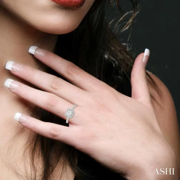 3/4 ctw Diamond Ladies Engagement Ring with 1/2 Ct Princess Cut Center Stone in 14K White Gold