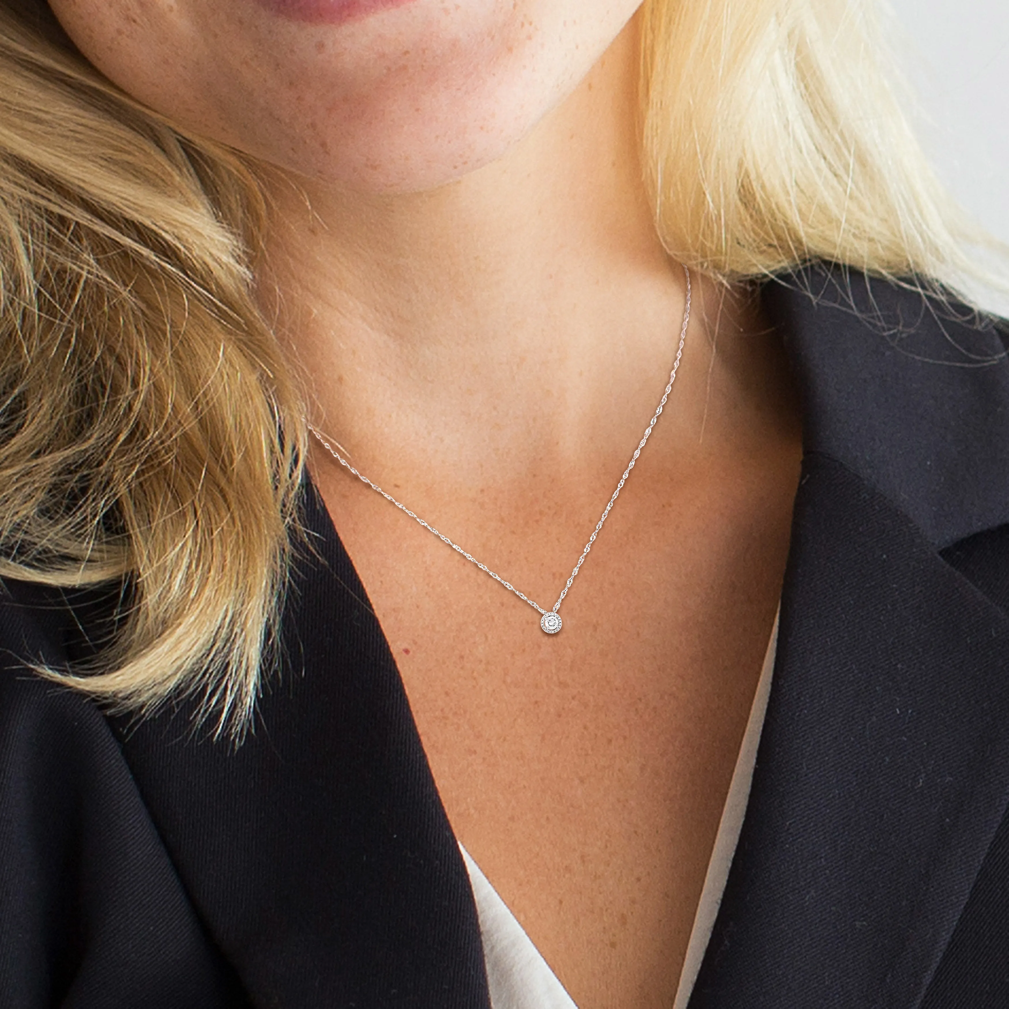 3/5 CT TW Diamond Halo Pendant 14k White Gold