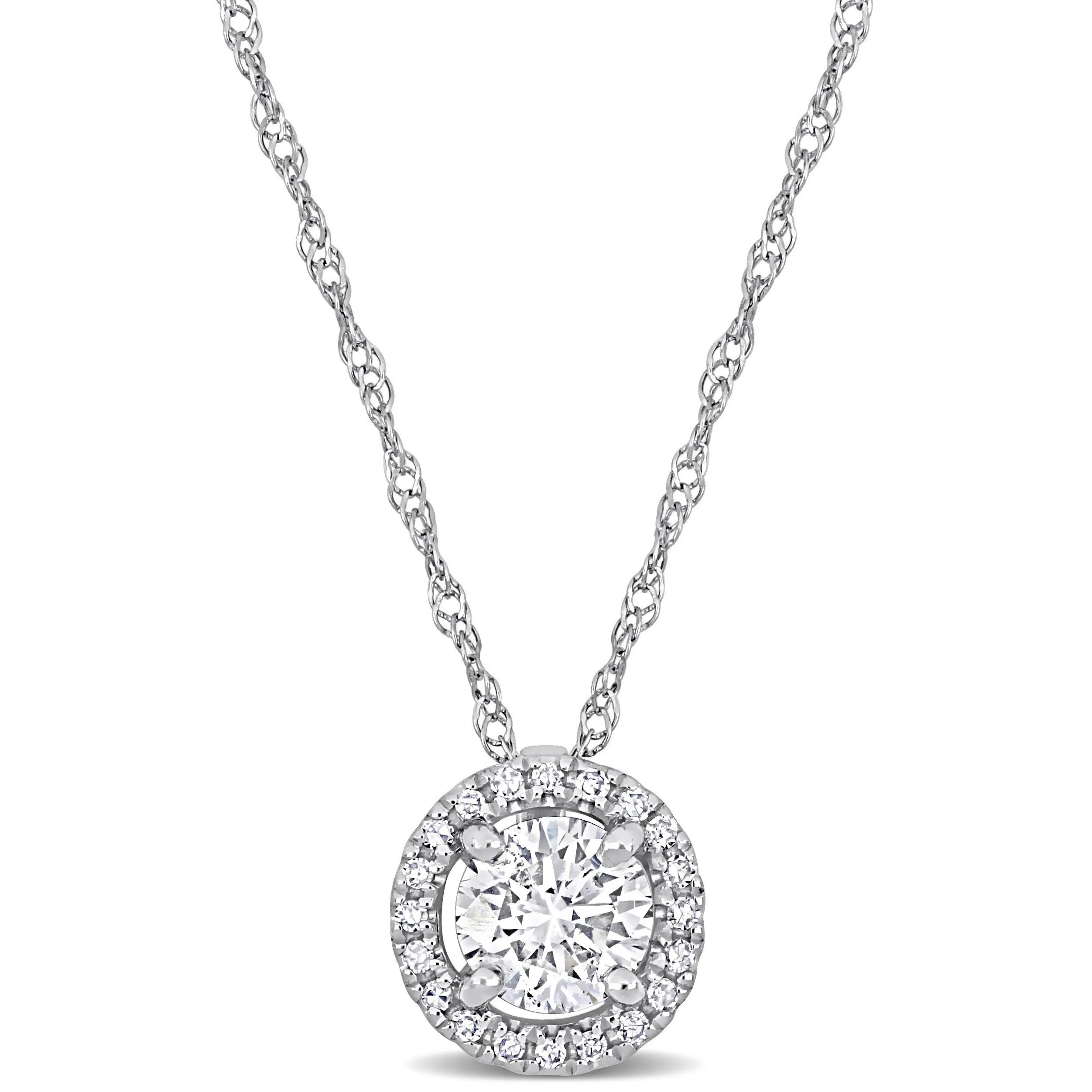 3/5 CT TW Diamond Halo Pendant 14k White Gold
