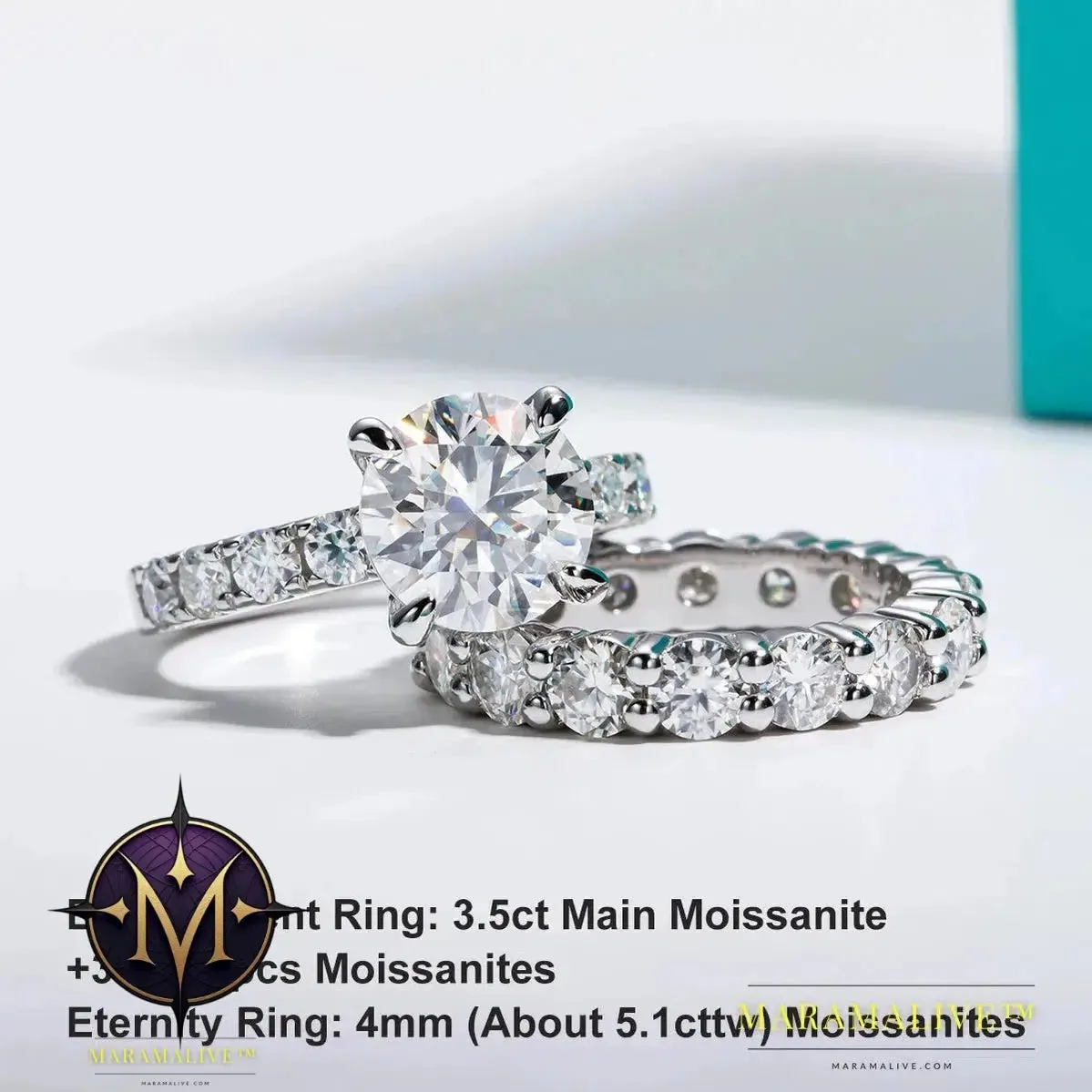 3.5ct Moissanite Diamond Silver Ring Set | Faux Jewelry