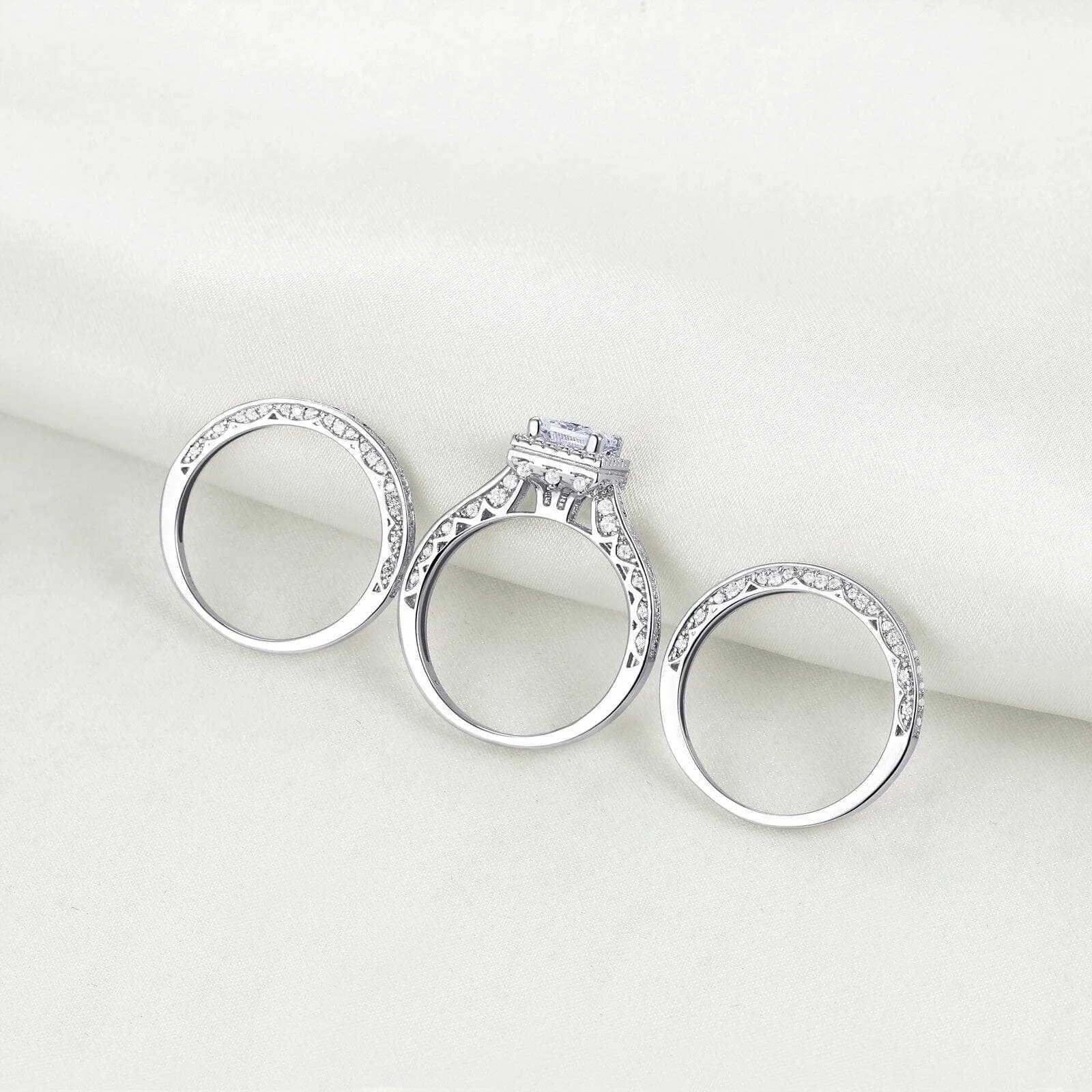 3pcs 2.8ct Princess Cut White Created Diamond Engagement Ring Set