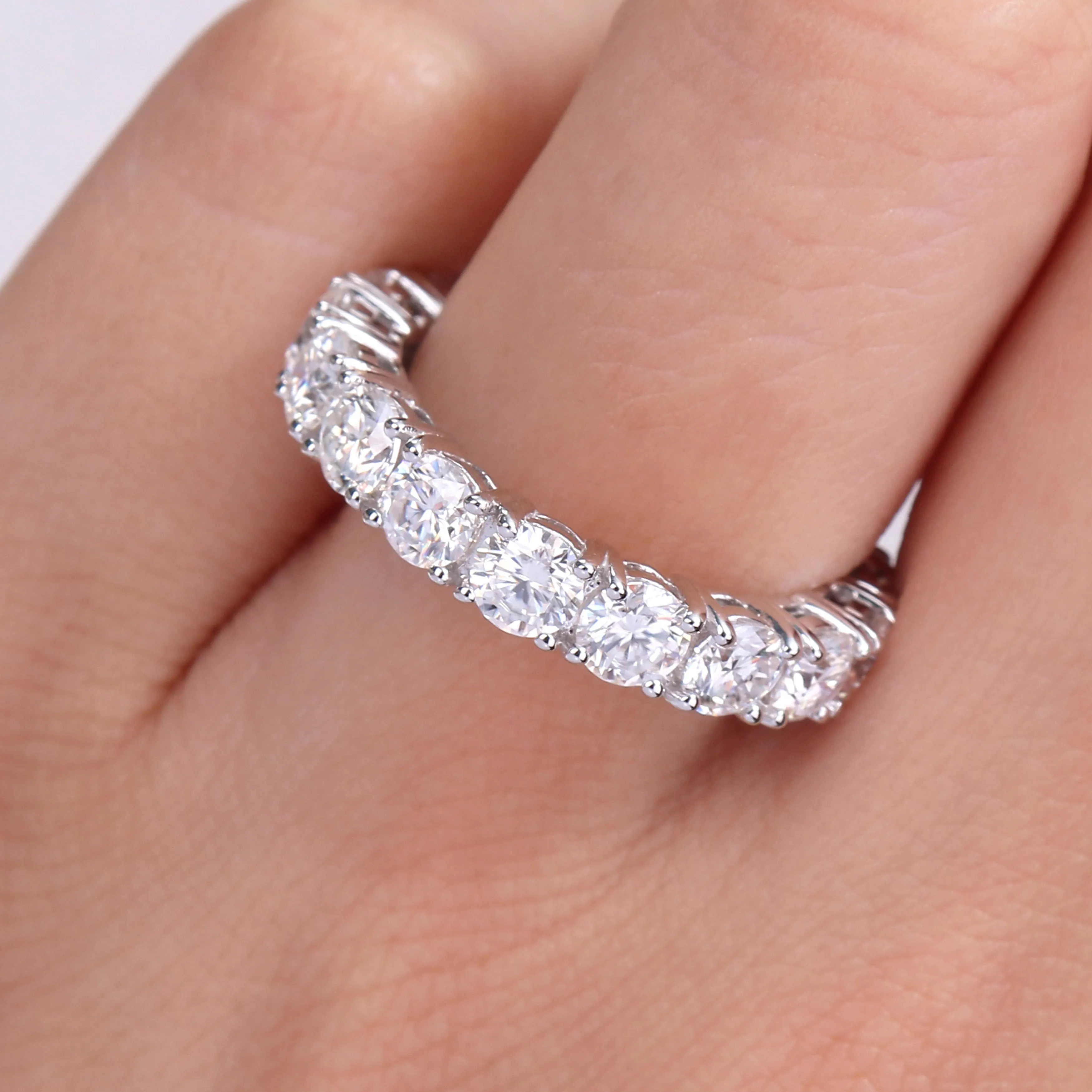 4 1/4 CT DEW Created Moissanite Eternity Ring 10k White Gold