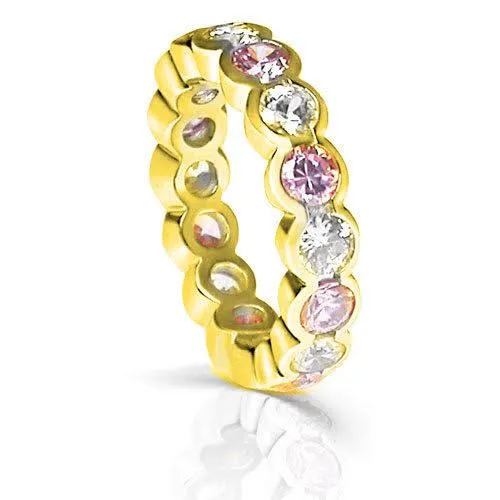 4.10 CT Round Cut Pink Sapphires & Diamonds - Eternity Ring