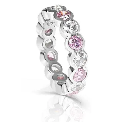 4.10 CT Round Cut Pink Sapphires & Diamonds - Eternity Ring