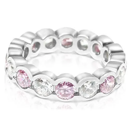 4.10 CT Round Cut Pink Sapphires & Diamonds - Eternity Ring
