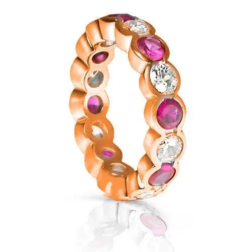 4.10 CT Round Cut Rubies & Diamonds - Eternity Ring