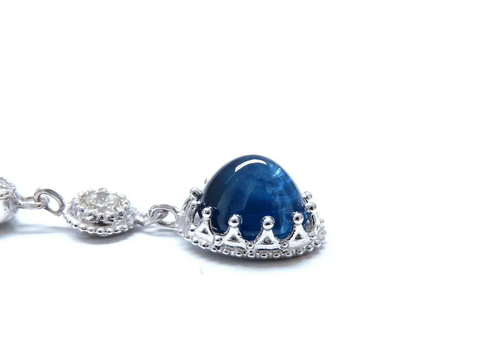4.33ct Natural Sapphire Diamond Earrings 14kt cabochon dangles