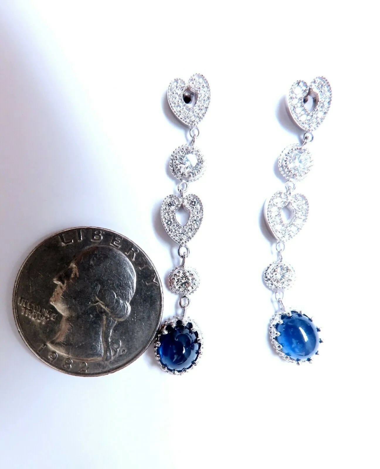 4.33ct Natural Sapphire Diamond Earrings 14kt cabochon dangles