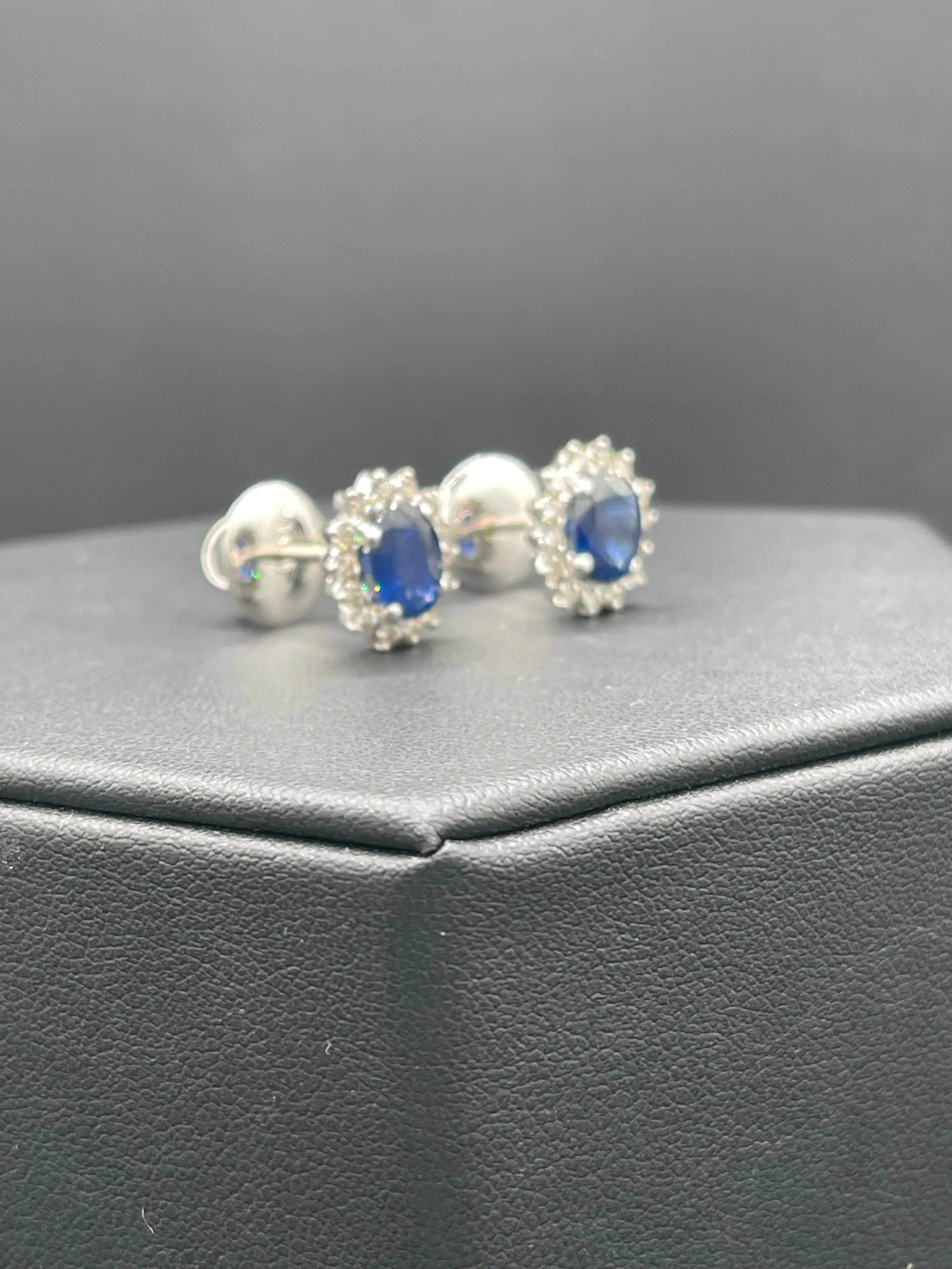 4.40 Carat Natural Ceylon Sapphire & Diamond 14k White Gold Screw Back Earrings