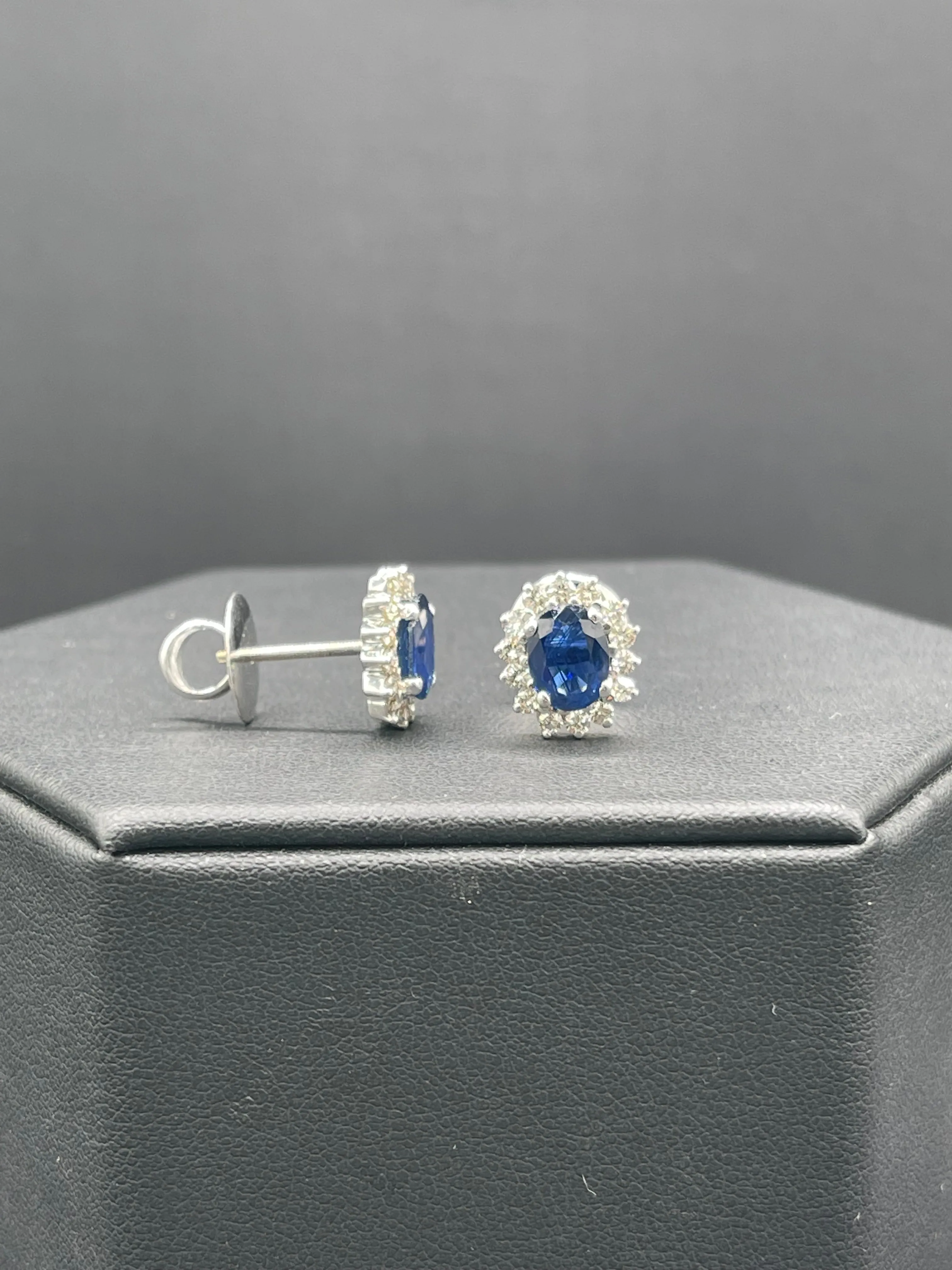 4.40 Carat Natural Ceylon Sapphire & Diamond 14k White Gold Screw Back Earrings