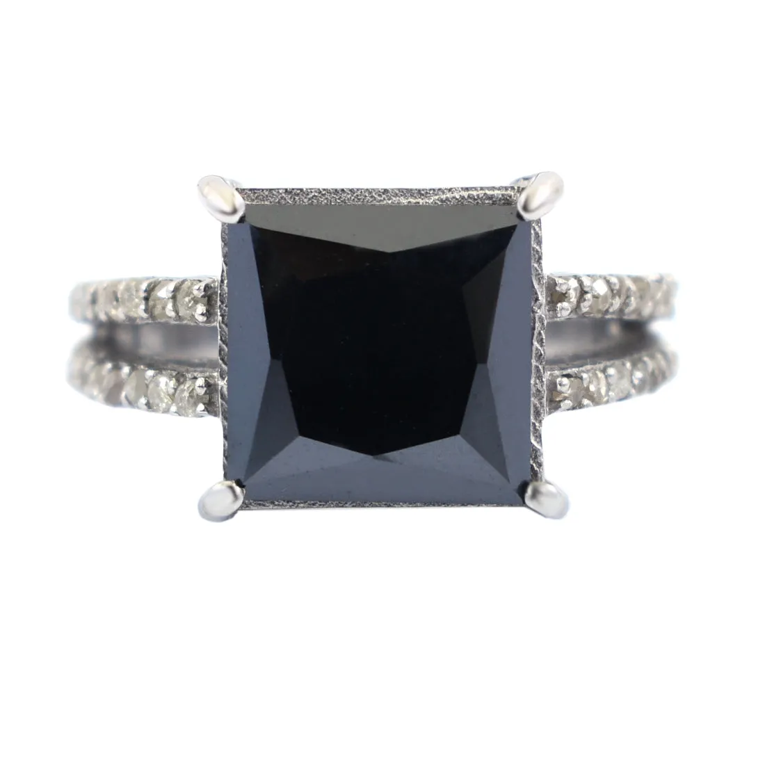 4.70 Ct Princess Cut Black Diamond Cocktail Ring with Diamond Accents, Gorgeous Look & Great Sparkle