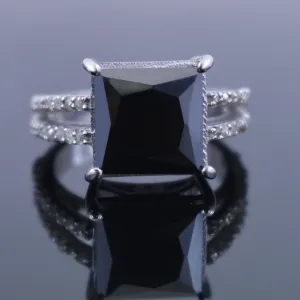 4.70 Ct Princess Cut Black Diamond Cocktail Ring with Diamond Accents, Gorgeous Look & Great Sparkle
