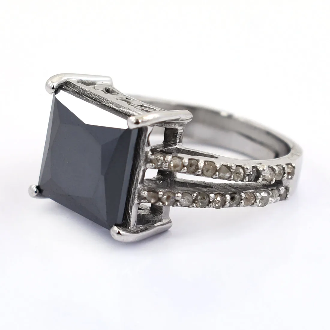 4.70 Ct Princess Cut Black Diamond Cocktail Ring with Diamond Accents, Gorgeous Look & Great Sparkle