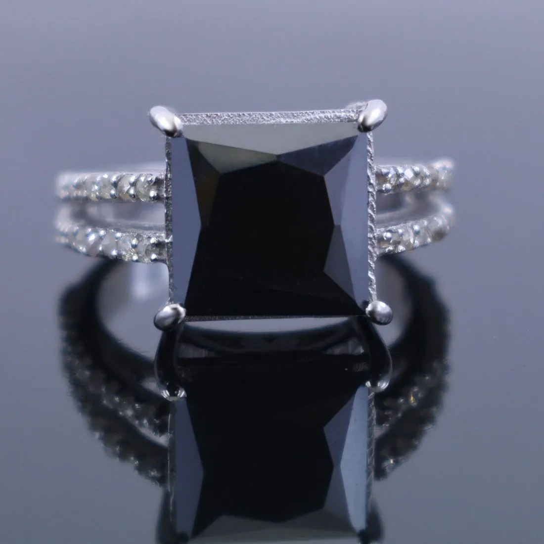 4.70 Ct Princess Cut Black Diamond Cocktail Ring with Diamond Accents, Gorgeous Look & Great Sparkle