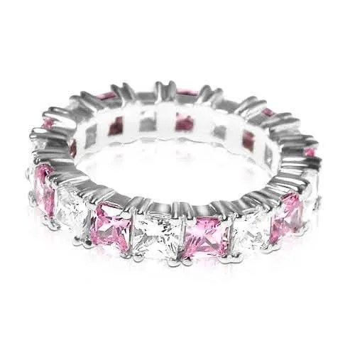 4.70 CT Princess Cut Pink Sapphires & Diamonds - Eternity Ring