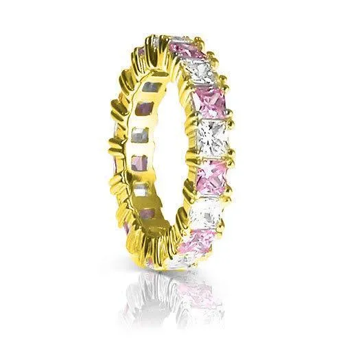 4.70 CT Princess Cut Pink Sapphires & Diamonds - Eternity Ring
