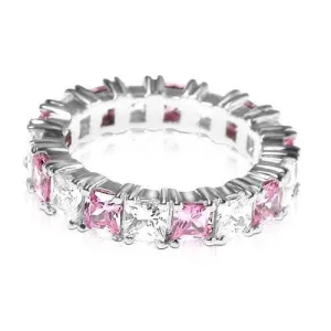 4.70 CT Princess Cut Pink Sapphires & Diamonds - Eternity Ring