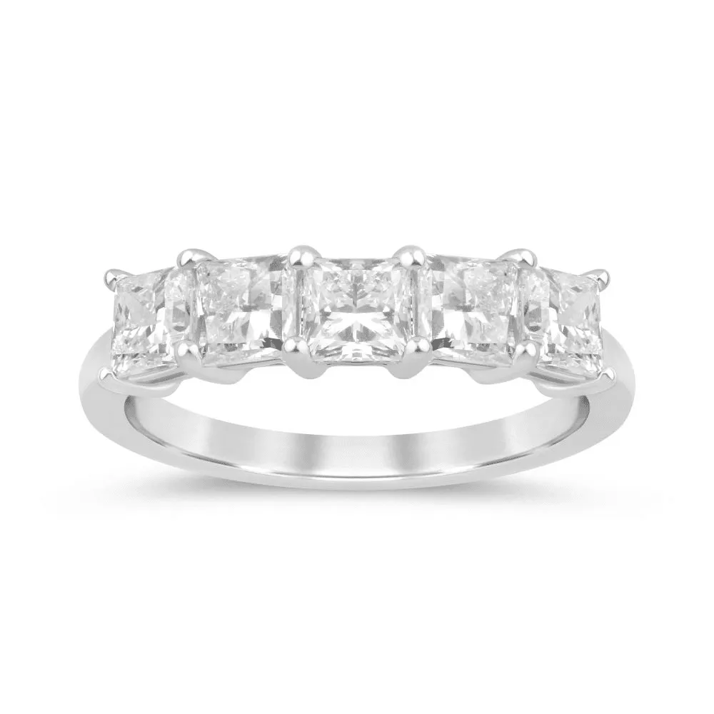 5 Stone Princess Cut Ring with 2.00ct of Laboratory Grown Diamonds in Sterling Silver and Platinum