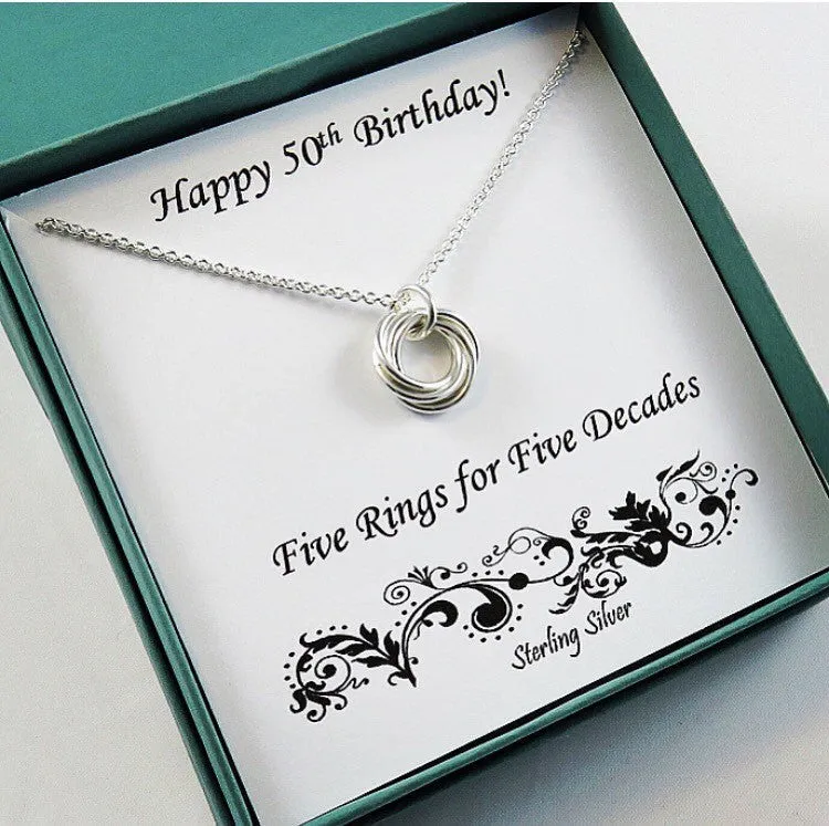 50th Birthday Gift for Women | Sterling Silver Birthday Necklace | 50th Birthday Gifts