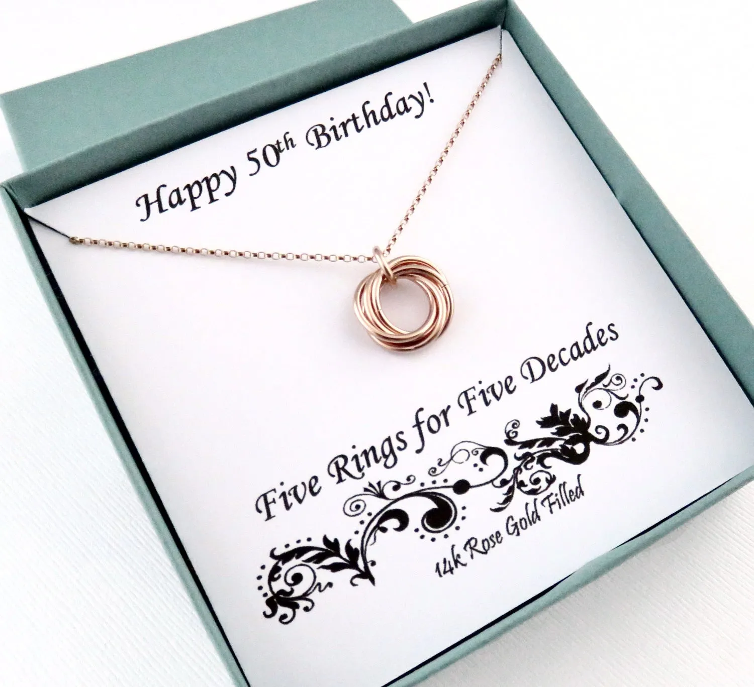 50th Birthday Necklace | Rose Gold Birthday Necklace | 50th Birthday Gifts