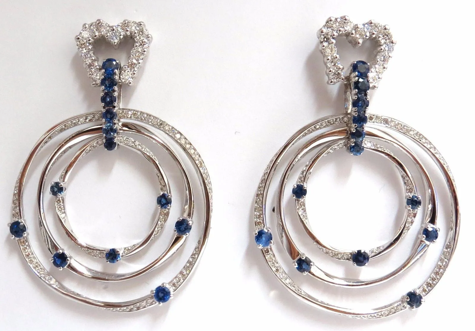 6.00ct Natural Diamonds Sapphire 3 Tier Dangle earrings 14kt Heart