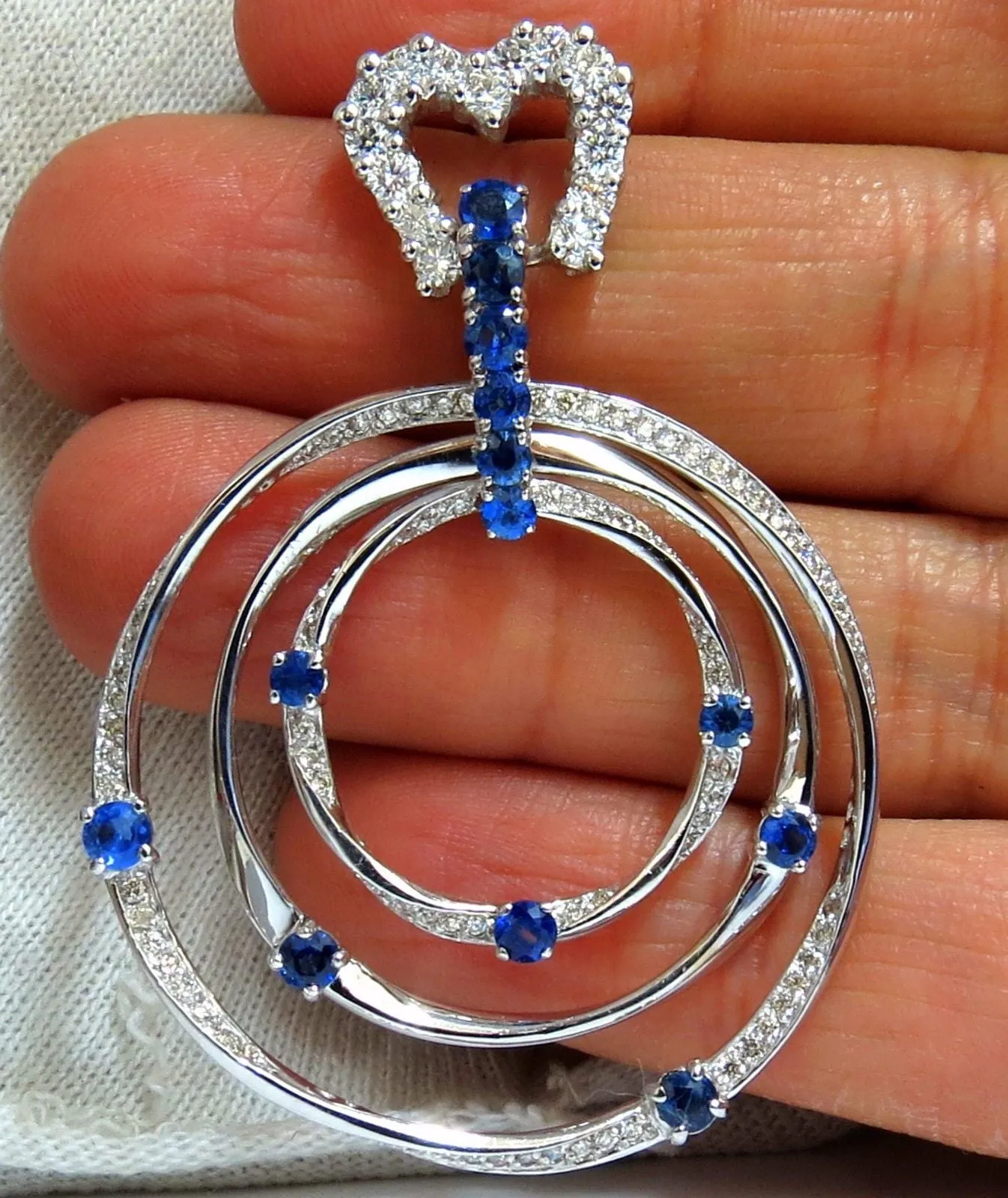 6.00ct Natural Diamonds Sapphire 3 Tier Dangle earrings 14kt Heart