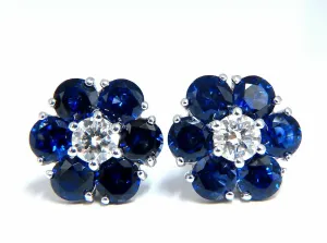 6.28ct Natural Sapphire Diamonds Floretta Cluster Snowflake Earrings 14 Karat