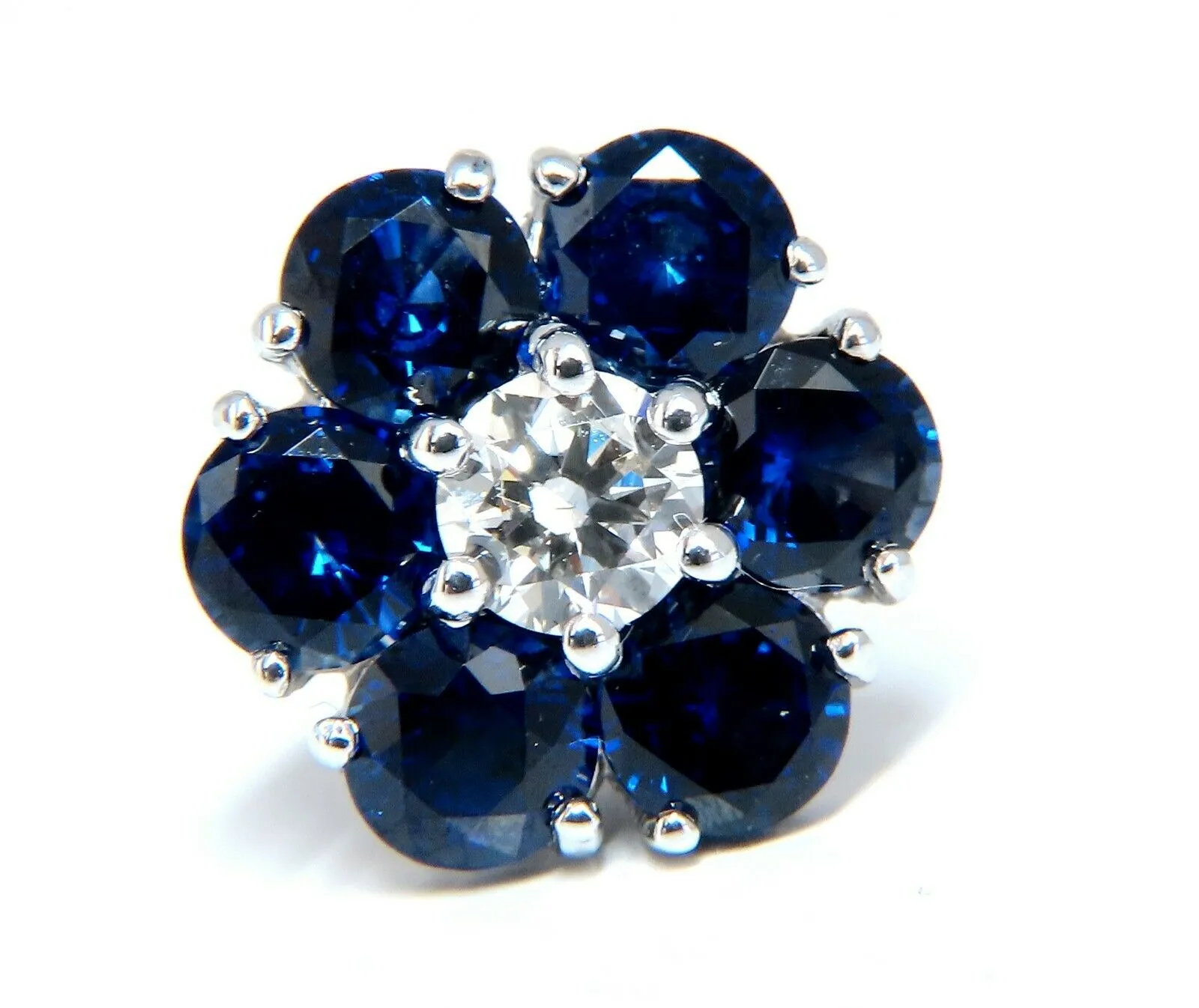 6.28ct Natural Sapphire Diamonds Floretta Cluster Snowflake Earrings 14 Karat