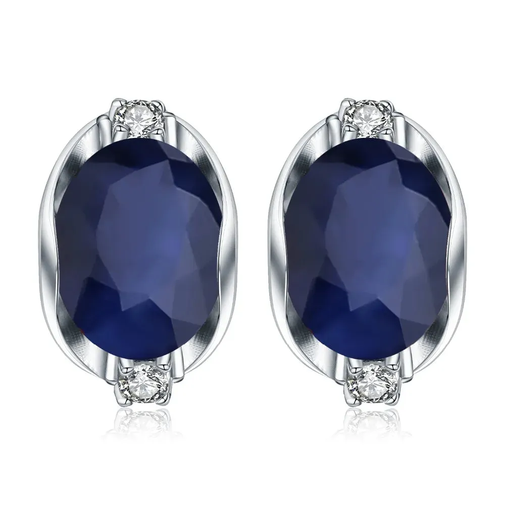 6.48Ct Natural Blue Sapphire Stud Earrings – 925 Sterling Silver Engagement Jewelry