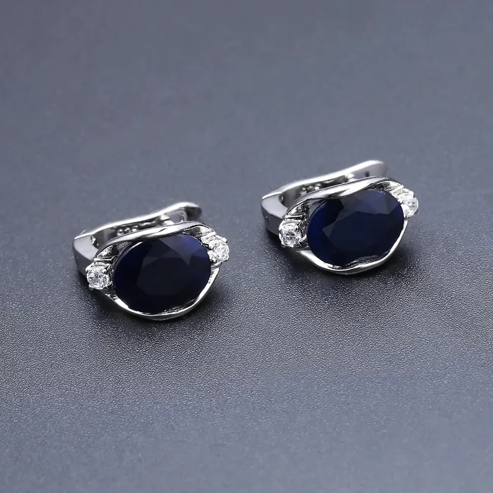 6.48Ct Natural Blue Sapphire Stud Earrings – 925 Sterling Silver Engagement Jewelry