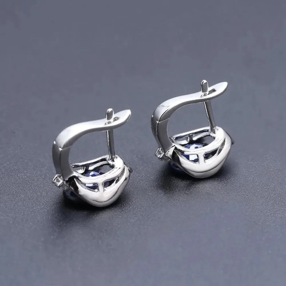 6.48Ct Natural Blue Sapphire Stud Earrings – 925 Sterling Silver Engagement Jewelry