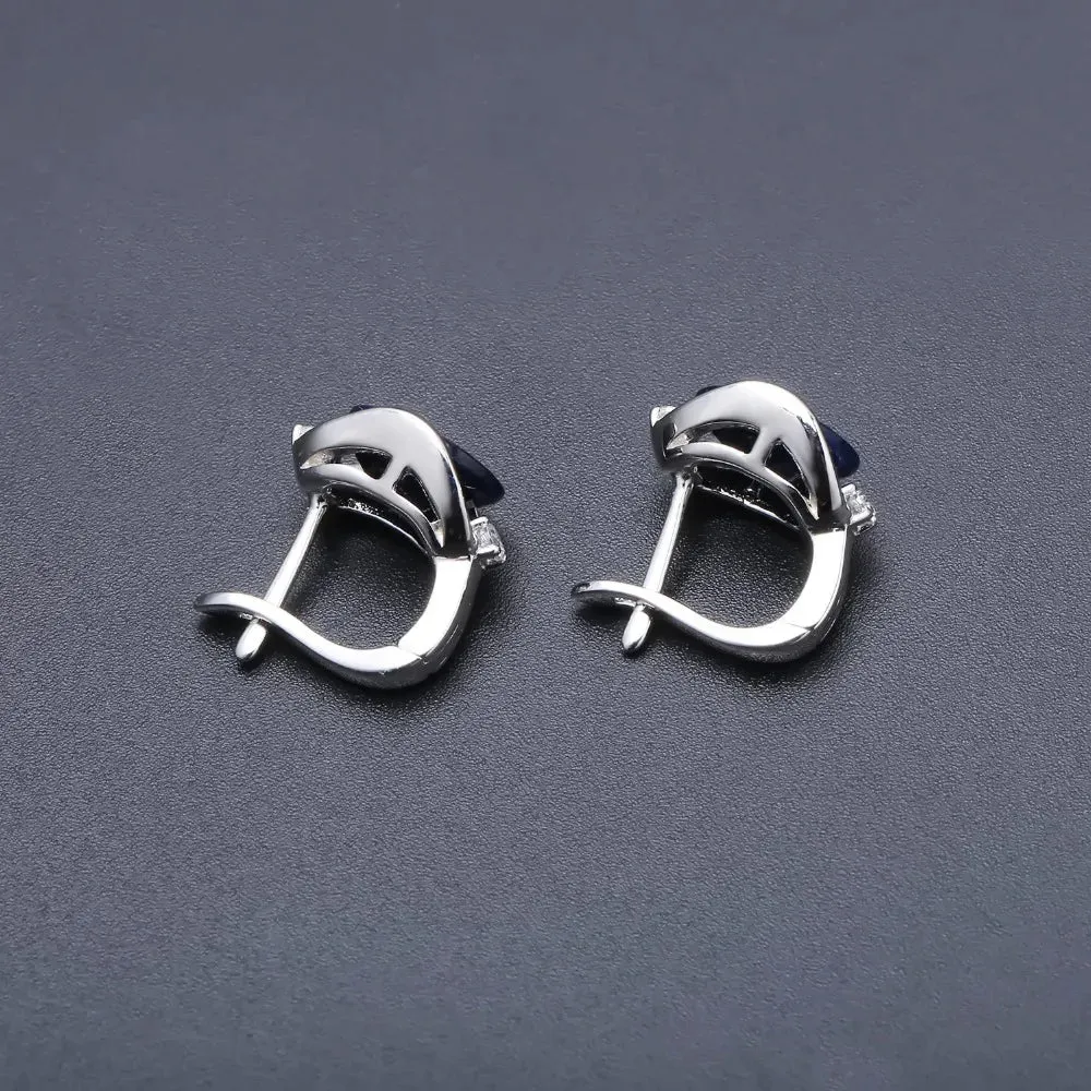 6.48Ct Natural Blue Sapphire Stud Earrings – 925 Sterling Silver Engagement Jewelry