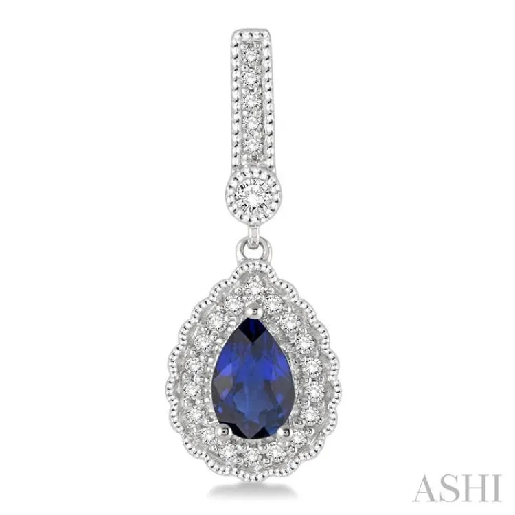 6x4 MM Pear Shape Sapphire and 1/4 ctw Round Cut Diamond Earrings in 14K White Gold