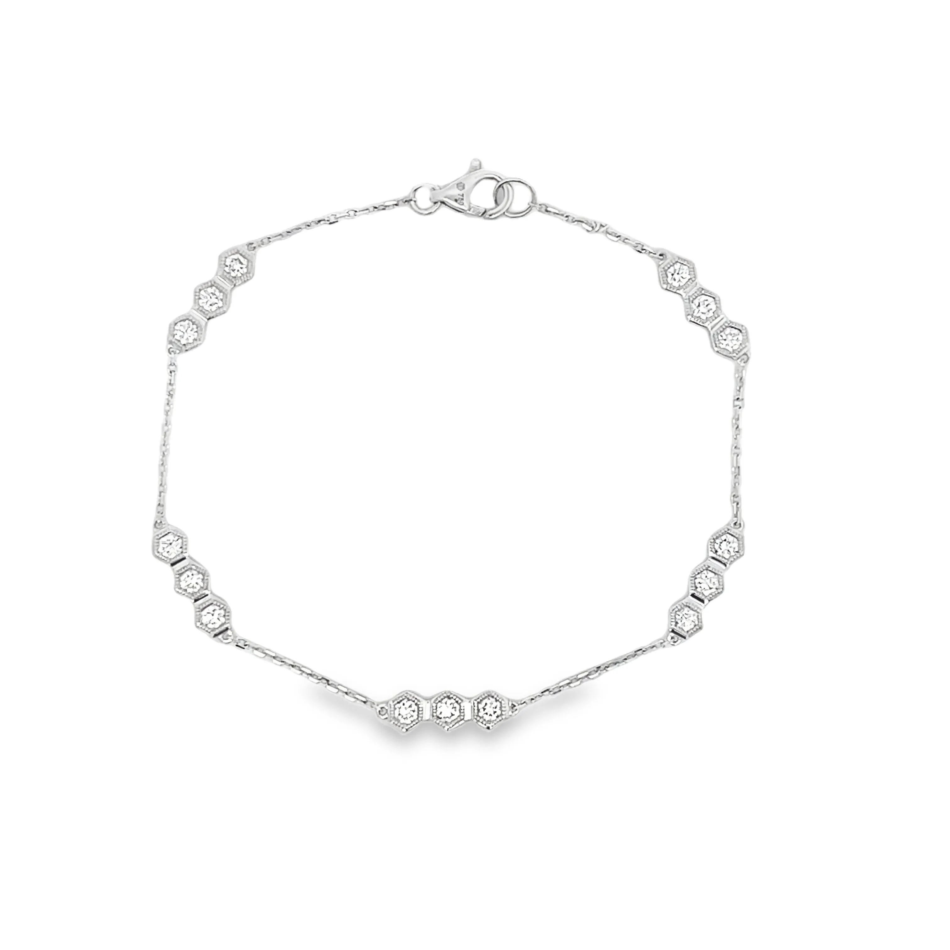 .75ct 18k Gold Diamond Hexagon Station Bracelet