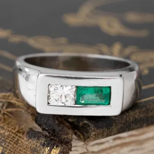 .79ctw Emerald & Princess Cut Diamond Twin Stone Ring