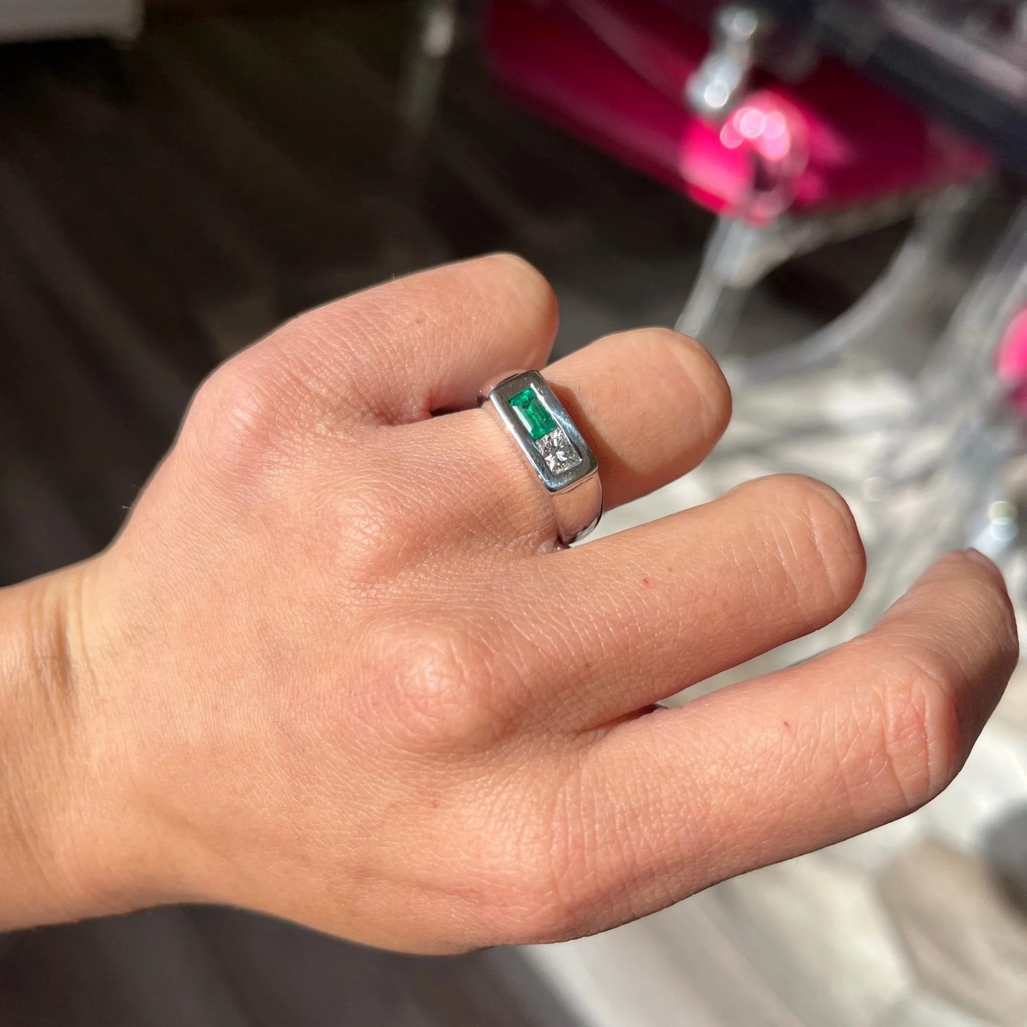 .79ctw Emerald & Princess Cut Diamond Twin Stone Ring