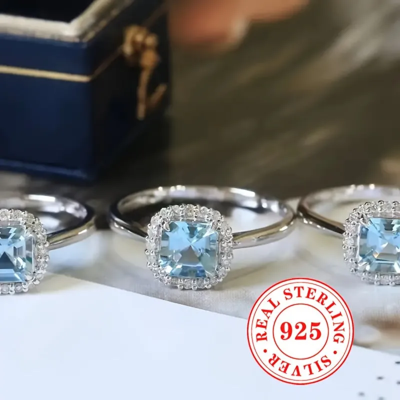 925 Silver CZ March Birthstone Engagement Ring
