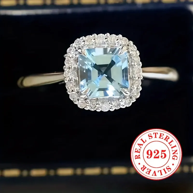 925 Silver CZ March Birthstone Engagement Ring